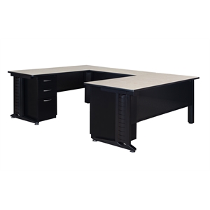 Regency Fusion 66&quot Double Pedestal U-Desk with 42&quot Bridge in Maple
