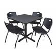 Regency Square Lunchroom Table and 4 Black M Stack Chairs in Grey