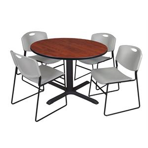 Regency Cain 48&quot Cherry Breakroom Table with Zeng Chairs in Gray