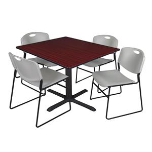 Regency Cain 48&quot Mahogany Breakroom Table with Zeng Chairs in Gray