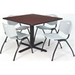 Regency Square Lunchroom Table and 4 Grey M Stack Chairs in Mahogany