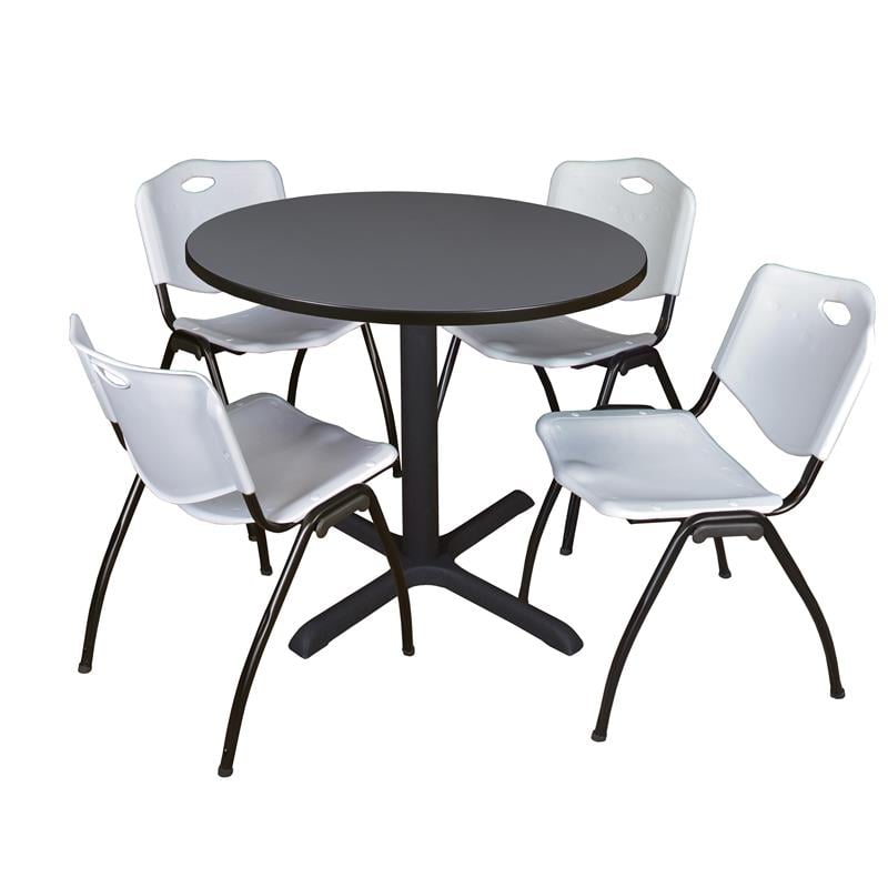 Regency Round Lunchroom Table and 4 Grey M Stack Chairs in Grey