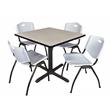 Regency Square Lunchroom Table and 4 Grey M Stack Chairs in Maple