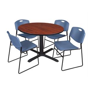 Regency Cain 48&quot Cherry Breakroom Table with Zeng Chairs in Blue