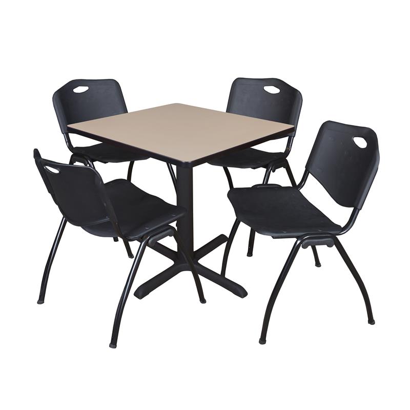 Cain 30 Square Breakroom Table Beige 4 M Stack Chairs Black Tb3030be47bk