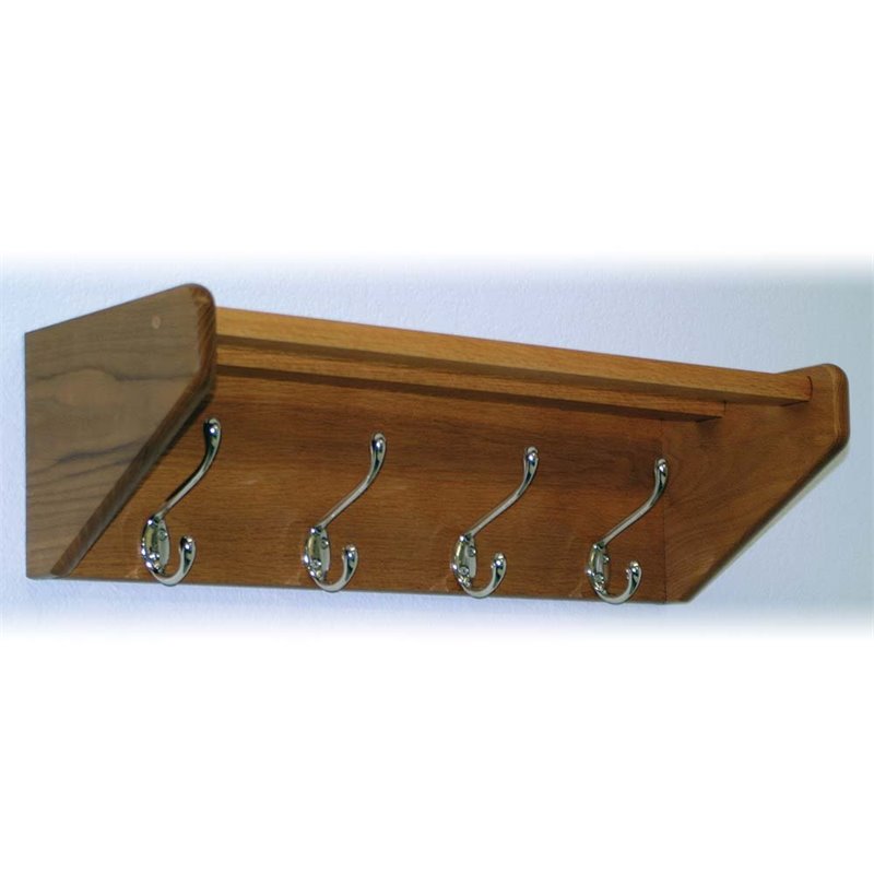 Wooden Mallet 4 Hook Wall Mounted Coat Rack Shelf In Medium Oak