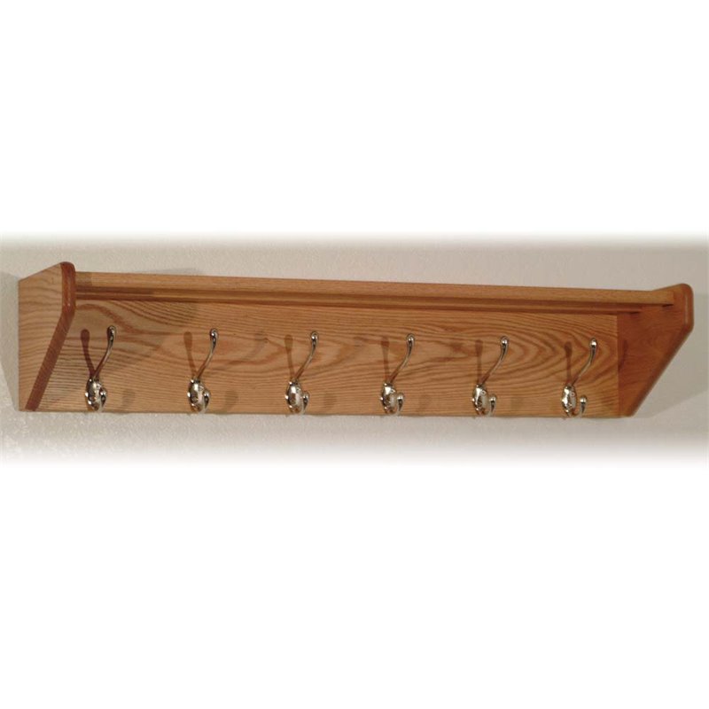 Wooden Mallet 6 Hook Wall Mounted Coat Rack Shelf In Light Wooden Mallet 6 Hook Wall Mounted Coat Rack Shelf In Light Oak 36hcrnlo