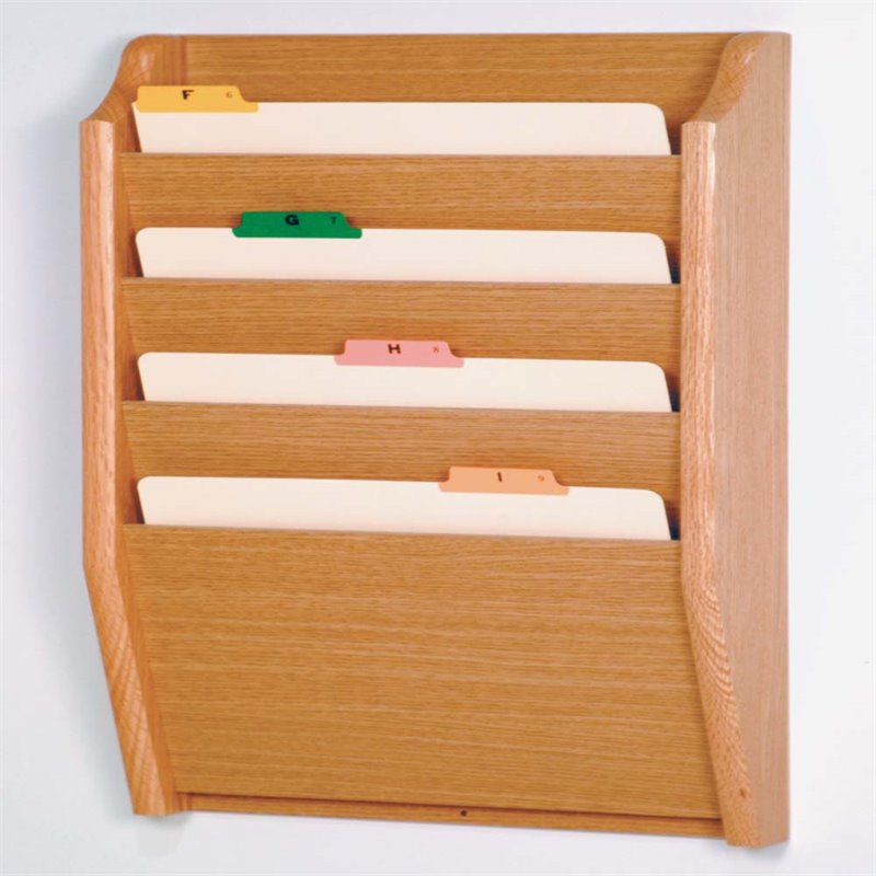 Wooden Mallet 4 Pocket Legal Size Wall File Holder in Light Oak