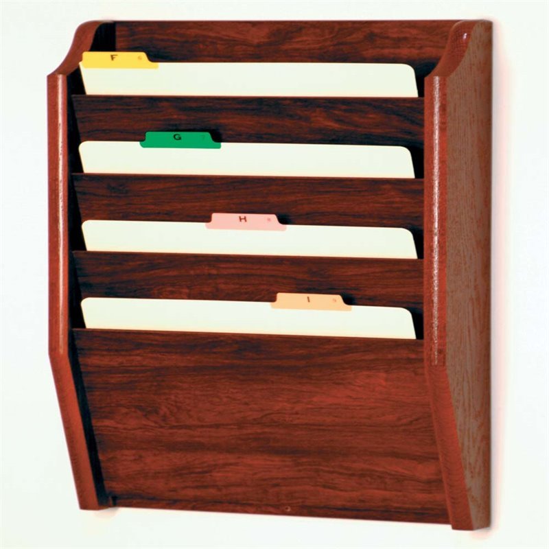Wooden Mallet 4 Pocket Legal Size Wall File Holder In Mahogany
