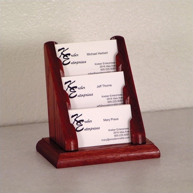 Wooden Mallet 3 Pocket Business Card Holder in Mahogany | Cymax Business