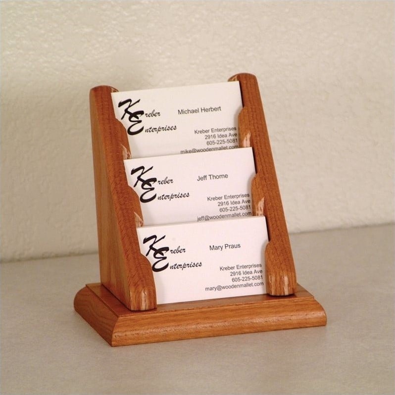Wooden Mallet 3 Pocket Business Card Holder in Medium Oak
