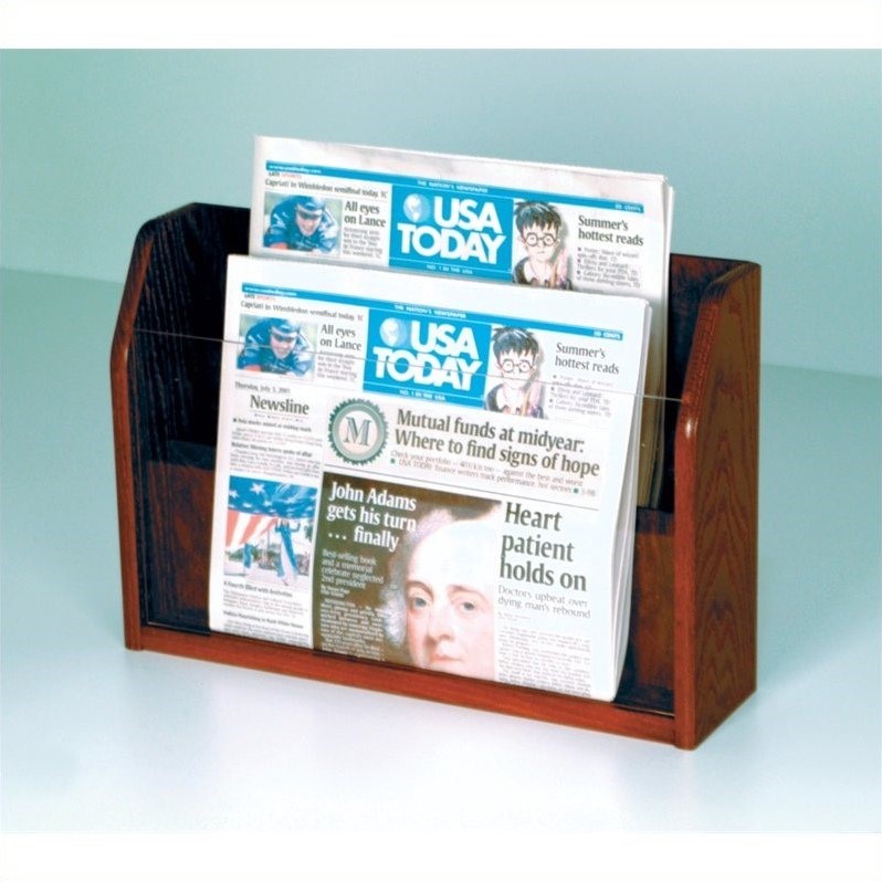 Wooden Mallet Newspaper Display with 2 Pockets in Mahogany