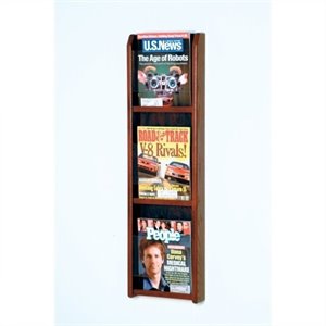 wooden mallet 3 pocket magazine wall display in mahogany