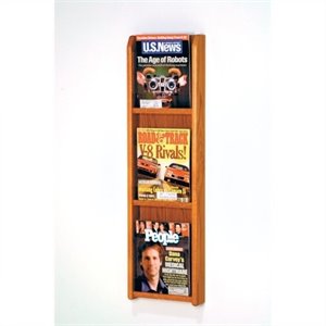 wooden mallet 3 pocket magazine wall display in medium oak