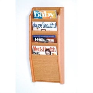 wooden mallet 4 pocket magazine wall rack in light oak