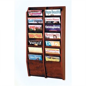 wooden mallet 14 pocket wall mount magazine rack in mahogany