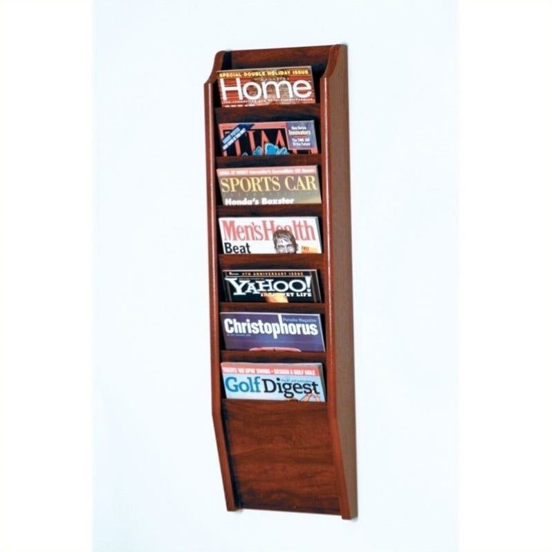 Wooden Mallet 7 Pocket Magazine wall Rack in Mahogany
