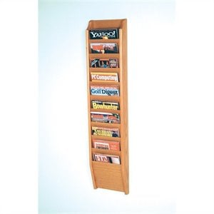 wooden mallet 10 pocket magazine wall rack in light oak