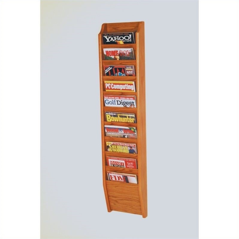 Wooden Mallet 10 Pocket Magazine wall Rack in Medium Oak
