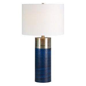 renwil rumo table lamp in blue and satin nickel