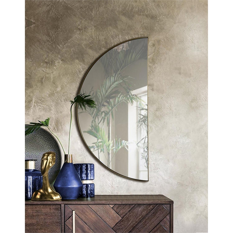 Renwil Modern Glamour Halfmoon Decorative Mirror in Satin Brass