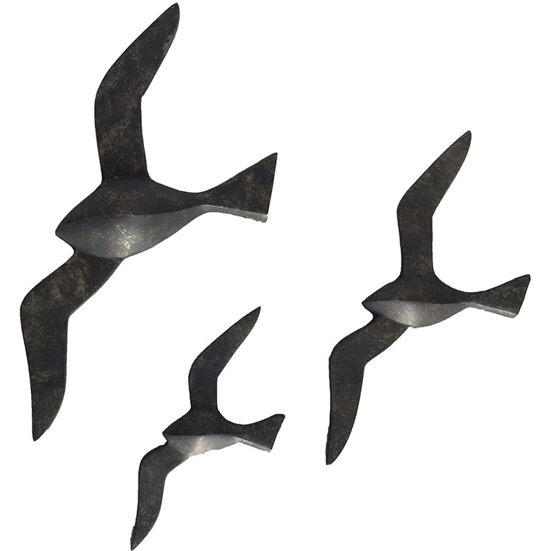 Renwil Skyward 3 Piece Bird Wall Sculpture Set in Antique Charcoal