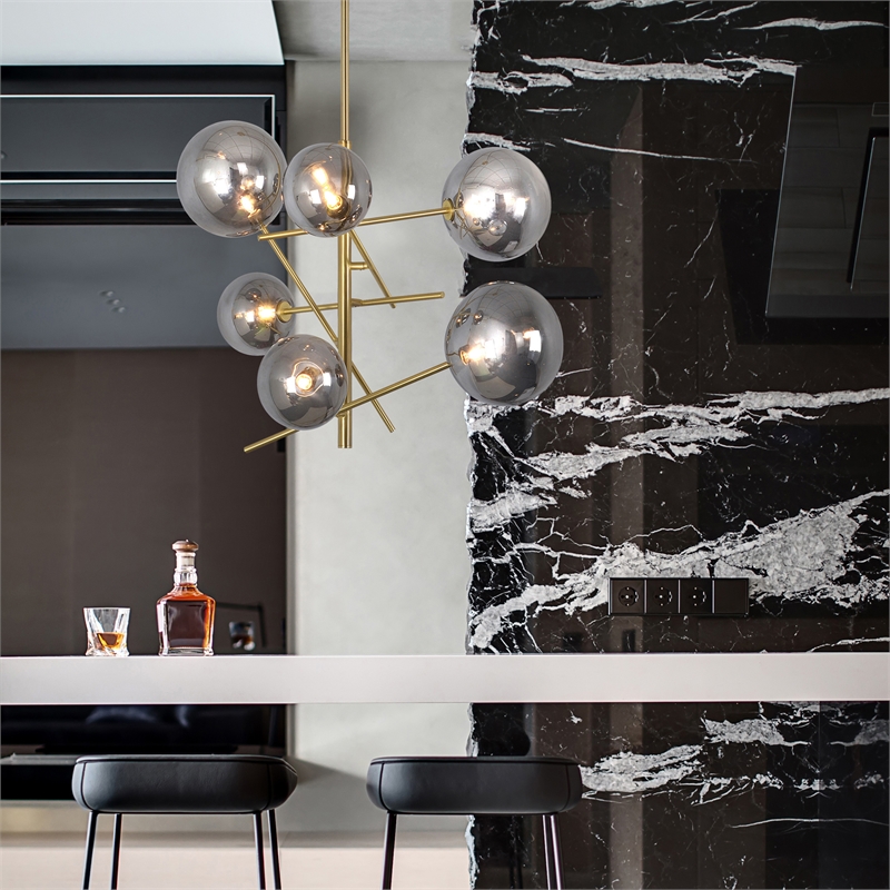 Renwil Laylani 6-Light Modern Steel Metal & Glass Ceiling Fixture in Brass