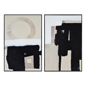 Renwil Telesto 36x24&quot Cotton Hanging Wall Canvas Art in Black & Beige (Set of 2)