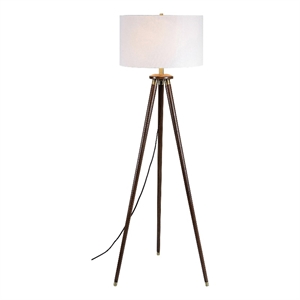 renwil akeria 1-light modern wood floor lamp in walnut & white