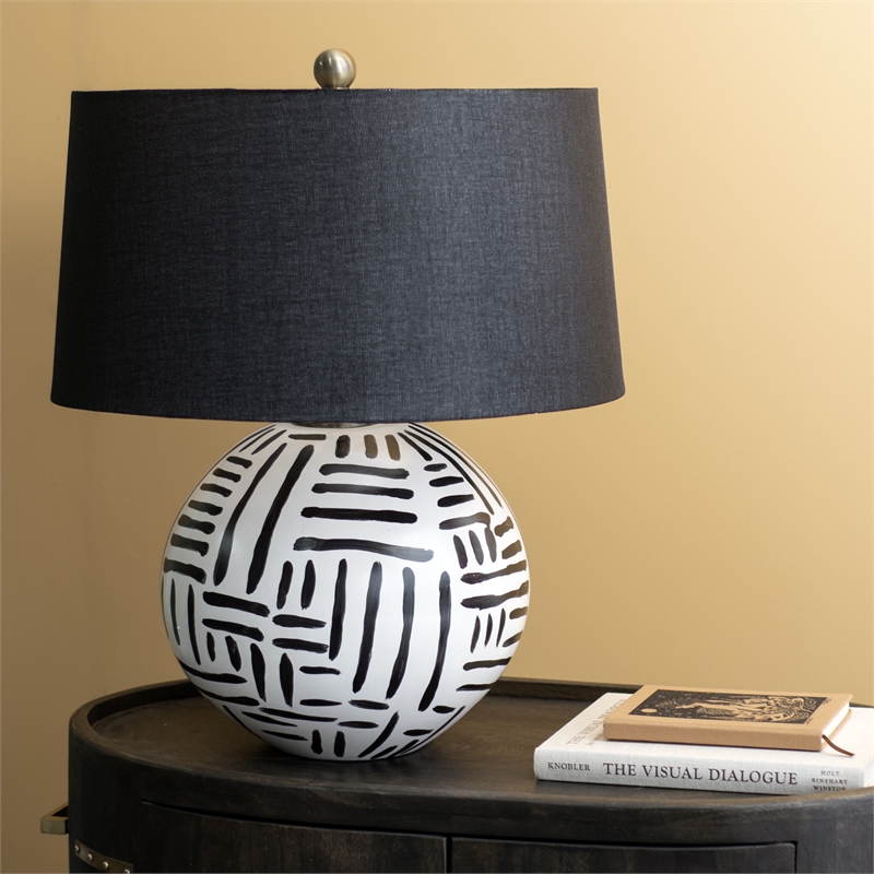 Renwil Milka 1-Light Modern Iron Metal Table Lamp in Cream & Black