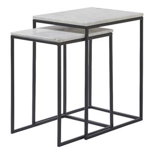 renwil chalmers modern metal outdoor nested table in black (set of 2)