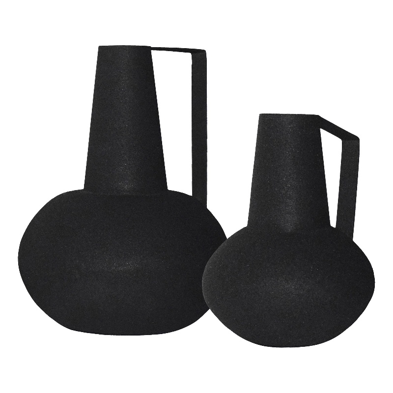 Renwil Monarda Modern Iron Metal Decorative Vase in Black (Set of 2)
