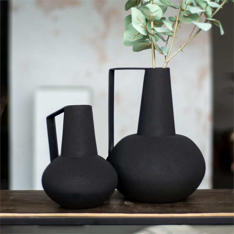 Renwil Monarda Modern Iron Metal Decorative Vase in Black (Set of 2)