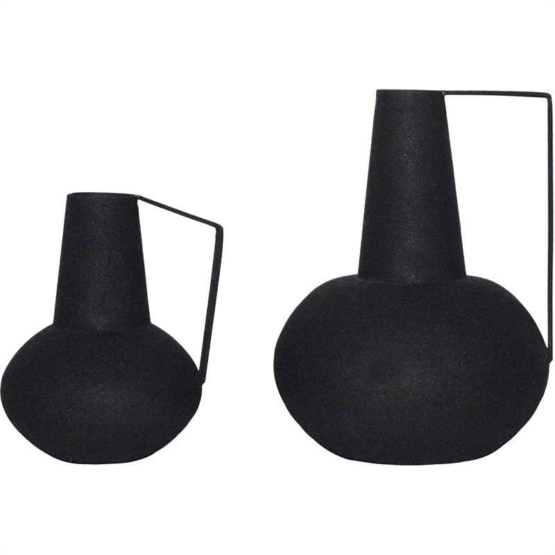 Renwil Monarda Modern Iron Metal Decorative Vase in Black (Set of 2)