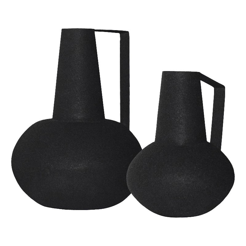 Renwil Monarda Modern Iron Metal Decorative Vase in Black (Set of 2)