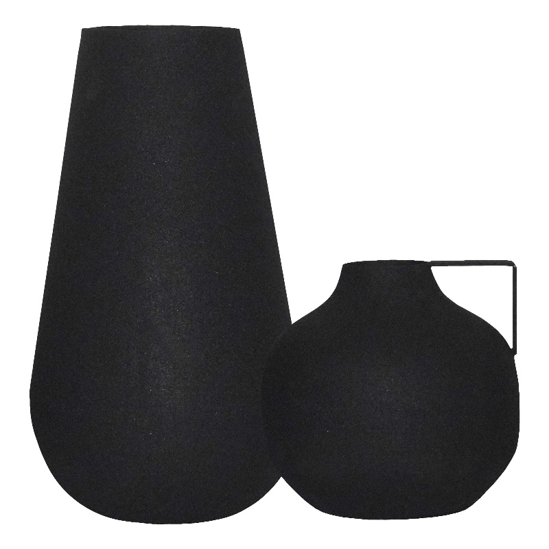 Renwil Roove Modern Iron Metal Decorative Vase in Matte Black (Set of 2)
