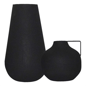 Renwil Roove Modern Iron Metal Decorative Vase in Matte Black (Set of 2)