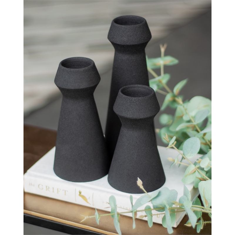 Renwil Granfeld Modern Iron Metal Decorative Vase in Black (Set of 3)