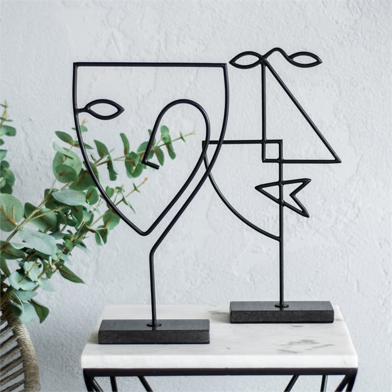 Renwil Posie Modern Metal Decorative Statue in Black (Set of 2)