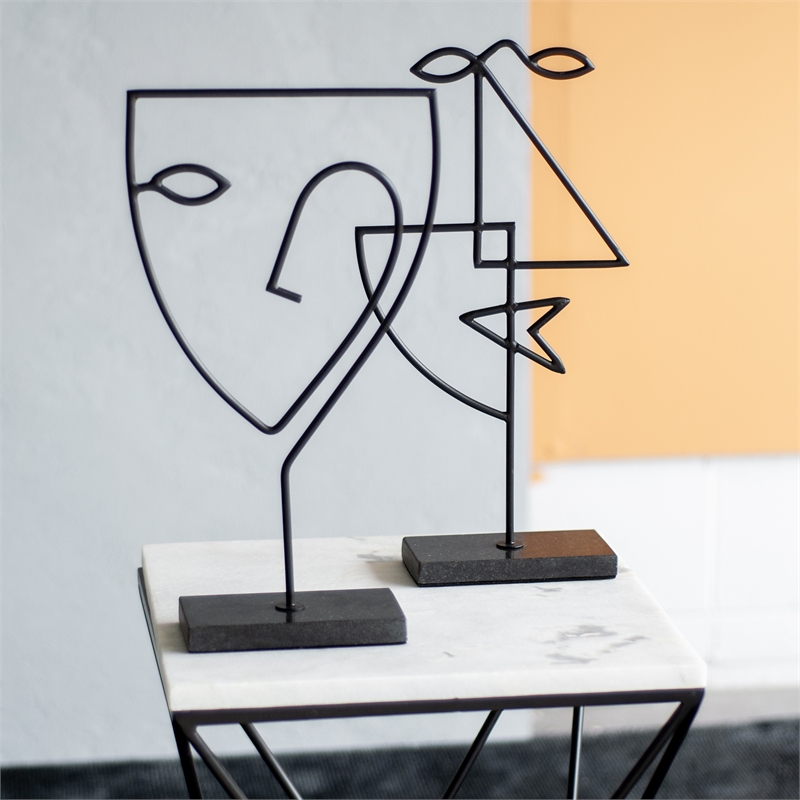 Renwil Posie Modern Metal Decorative Statue in Black (Set of 2)