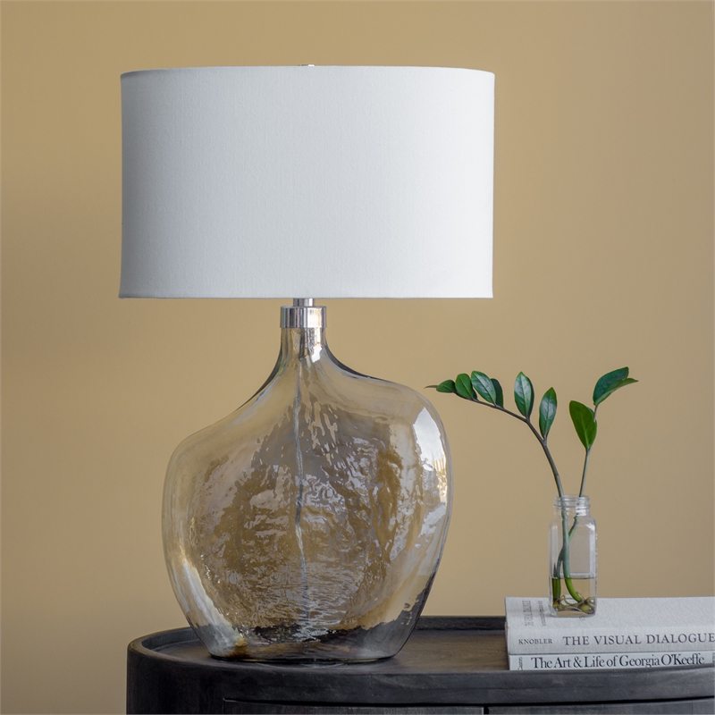 Renwil Benedek 1-Light Modern Metal Table Lamp in Clear & White