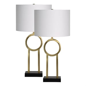 Renwil Burlington 1-Light Modern Metal Table Lamp in Brass & White (Set of 2)