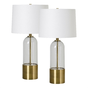 Renwil Theodore 1-Light Modern Metal Table Lamp in Clear & Brass (Set of 2)