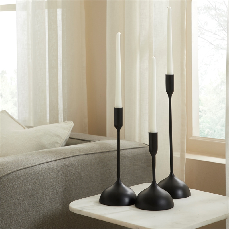 Chambers Indoor Aluminum Set Of 3 Tapered Candle Holder Matte Black