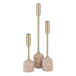 Vesta Indoor Iron Set Of 3 Tapered Candle Holder Satin Brass