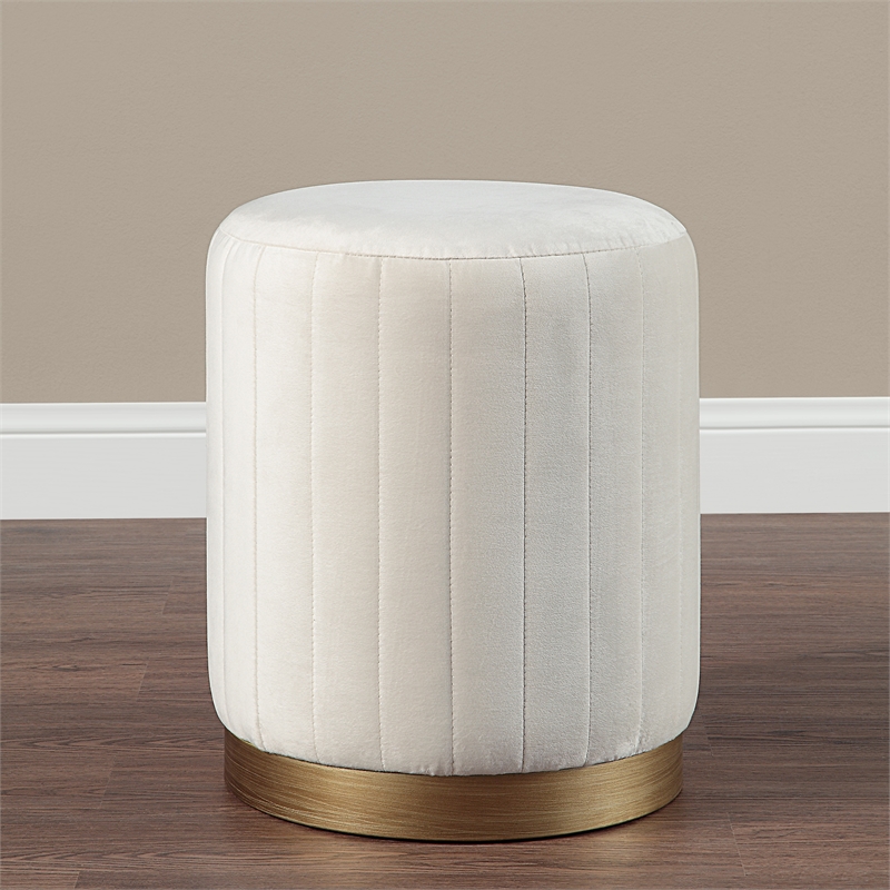 Baylor Indoor Poly-Velvet Ottoman Off White