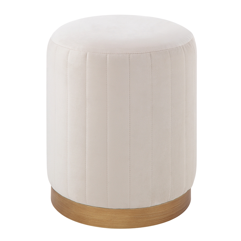 Baylor Indoor Poly-Velvet Ottoman Off White