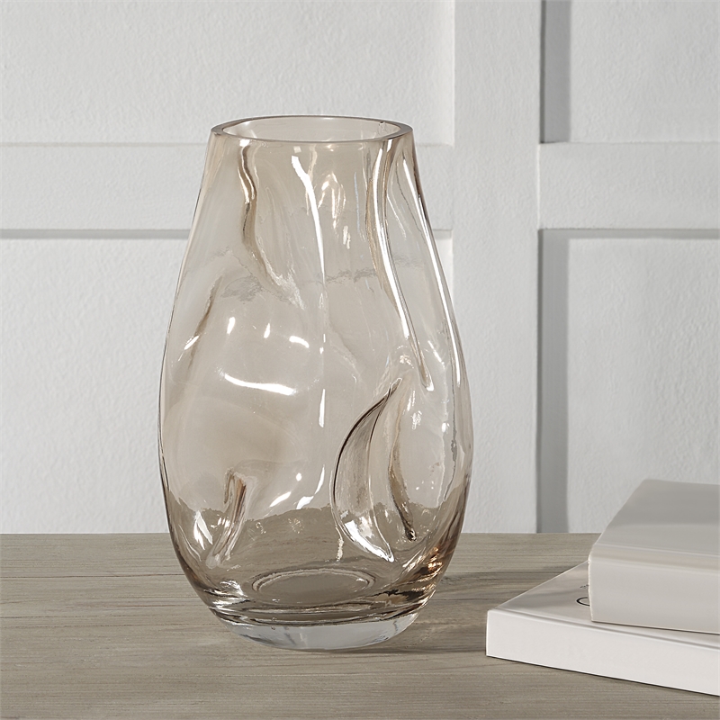 Tawny Indoor Mouth Blown Glass Glass Vase Beige