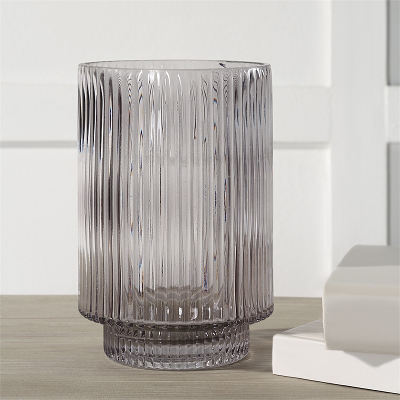 Amiens Indoor Mouth Blown Glass Glass Vase Gray Fluted