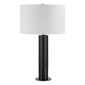 Kampen 28&quot Tall Matte Black Iron Table Lamp with Drum Linen Shade